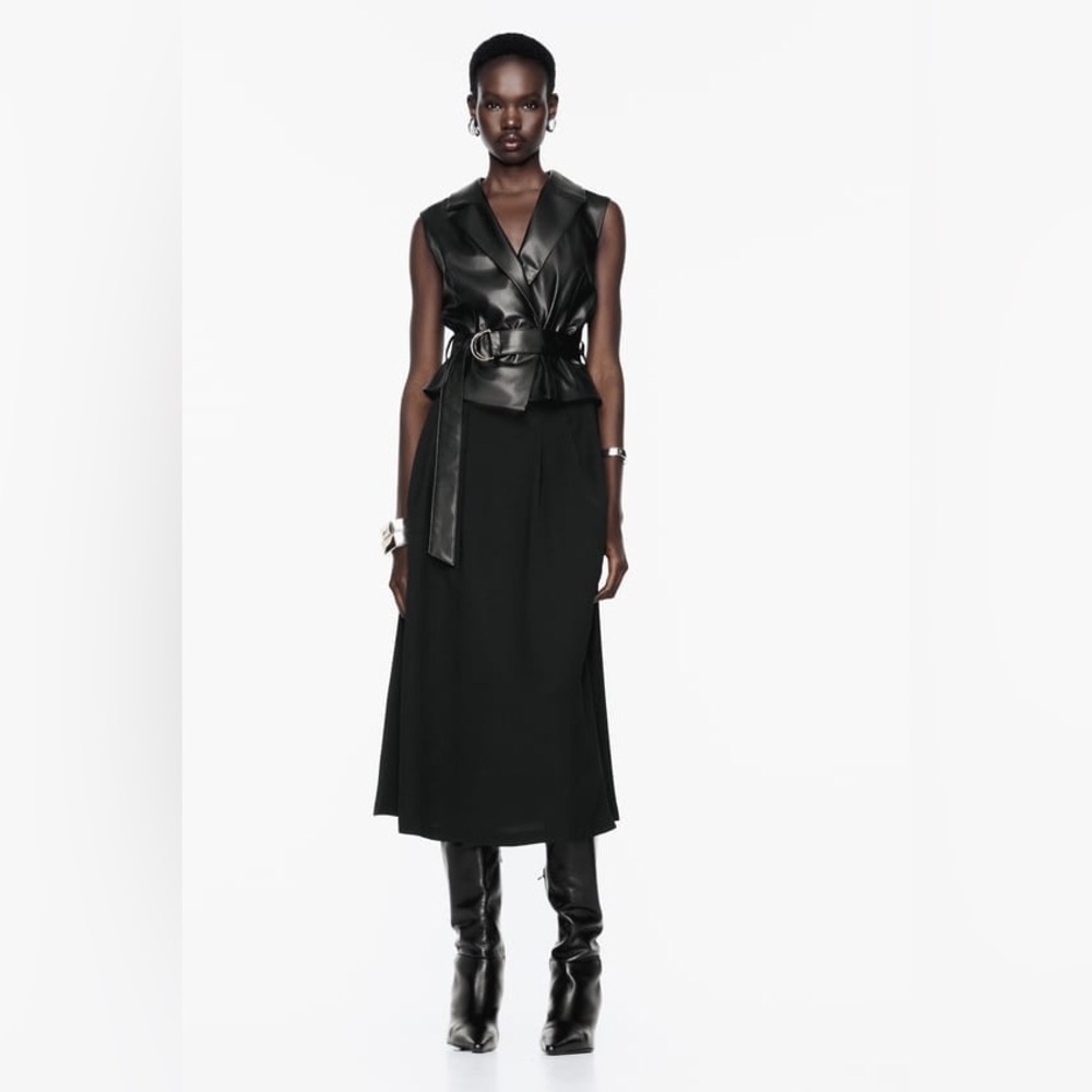 Zara Black Maxi with Leather vest and Aline skirt Dress size Small